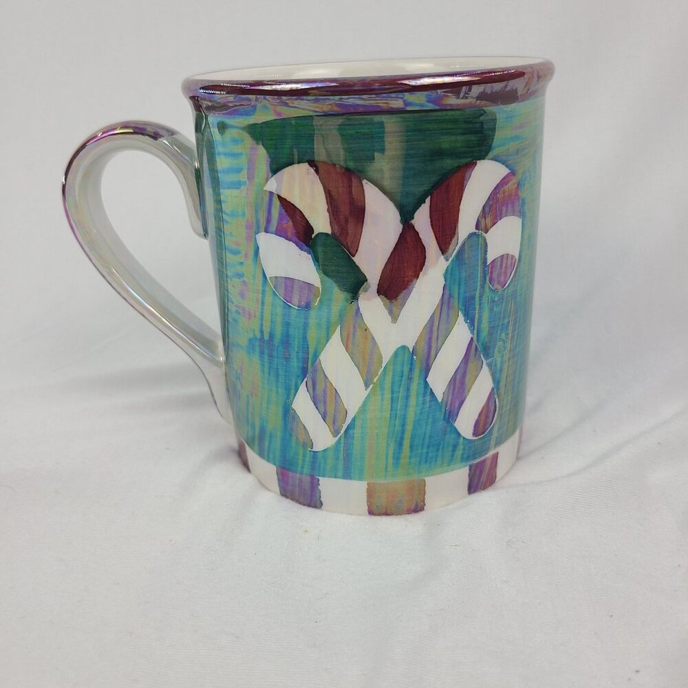 Caribou Coffee Green Iridescent Candy Can Mug NEW 14oz Christmas Holiday